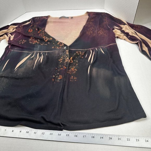 NY Collection Women's Sz 1X One Button Over Shirt 3/4 Sleeve Brown Preowned Snag - Picture 10 of 14